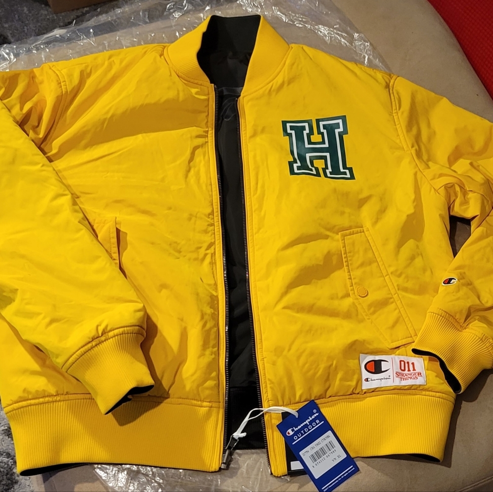 Champion x Stranger Things Reversible Bomber Jacket, Yellow/Black , Size XL
